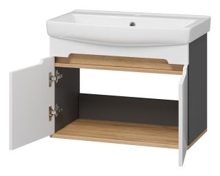 Подвесная тумба под раковину Misty Сканди 70см белый/дуб крафт золотой/антрацит